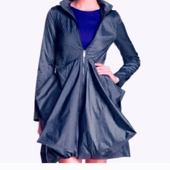 ZAC POSEN Designer Navy Blue Fit And Flare Lightweight Jacket With Hood. XS - Picture 2 of 14